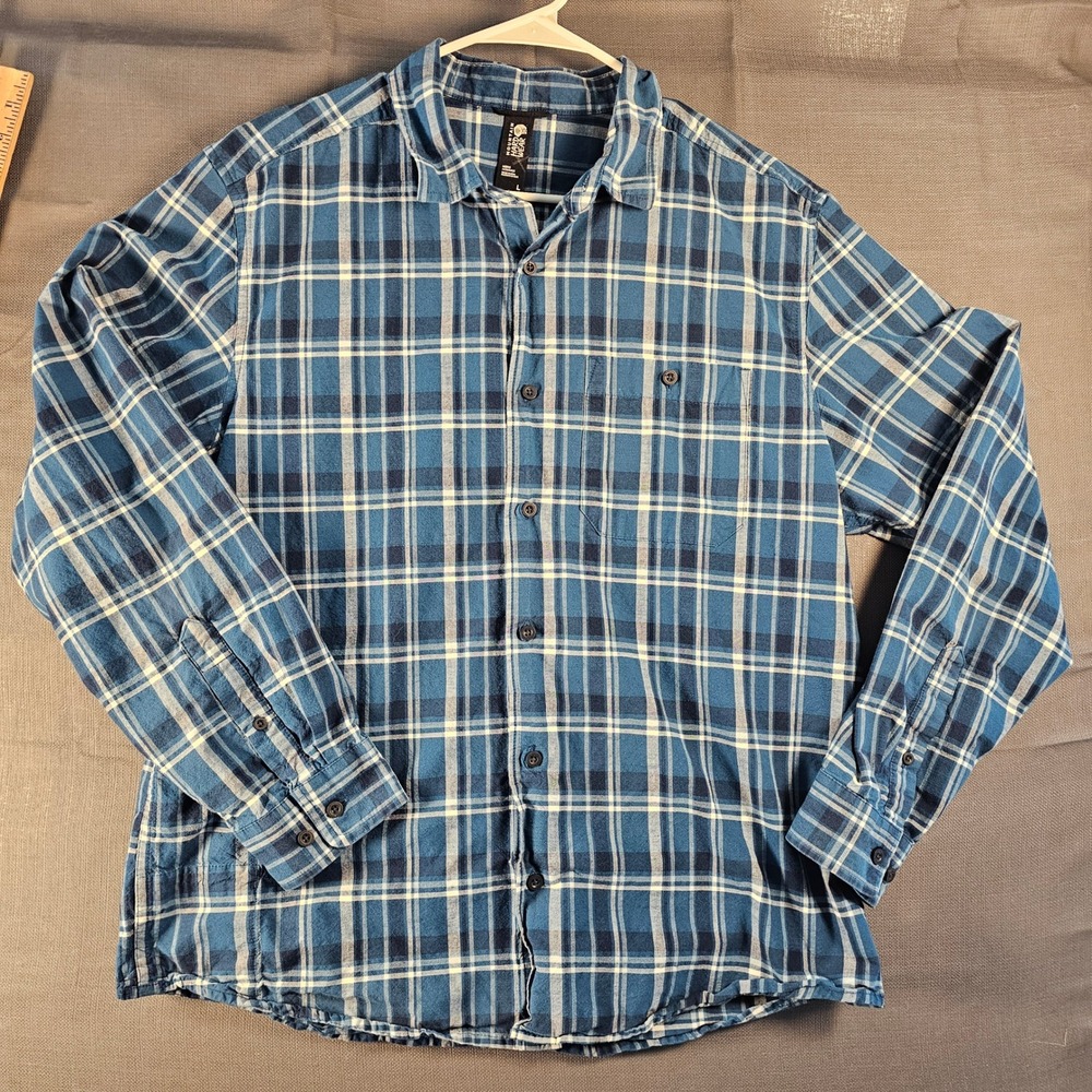 Mountain Hardwear Mens Blue Plaid Long Sleeve Button Down Cotton Shirt Large L